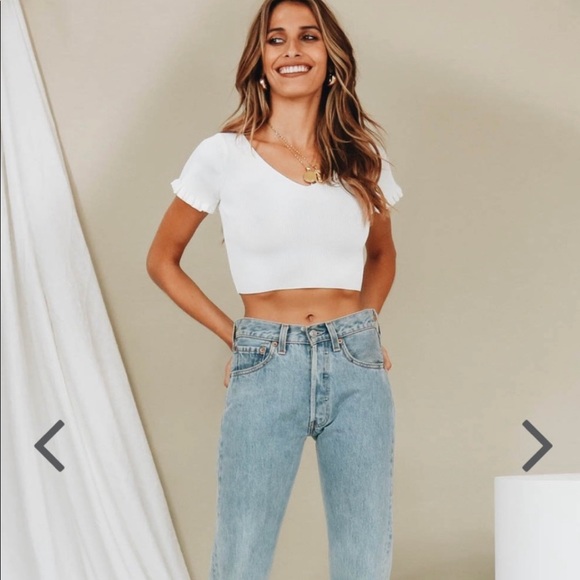 White Crop Top Shirt - Picture 3 of 6